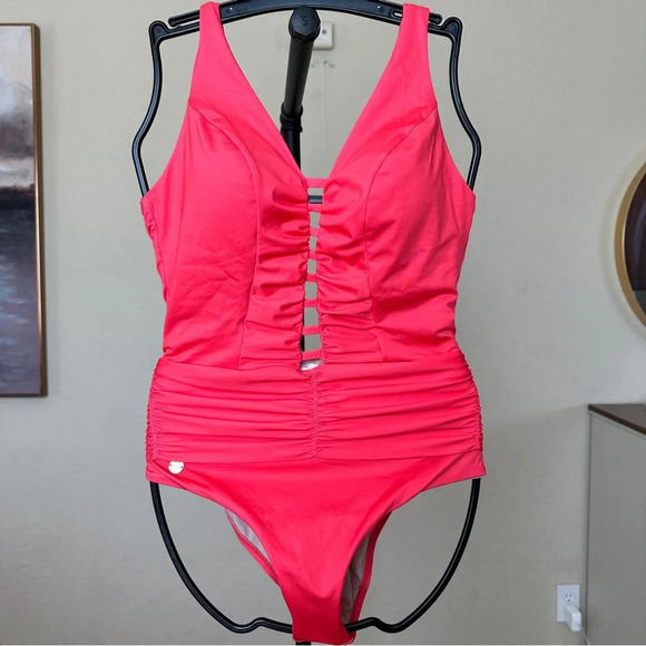 NWOT Leonisa shaping‎ one piece swimsuit NEON  size M - Picture 1 of 9